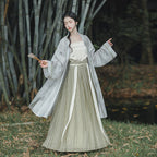 现代汉服宋制套装：水墨印花长开衫 & 百褶半身长裙 - “山水画”系列