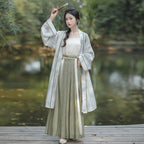 现代汉服宋制套装：水墨印花长开衫 & 百褶半身长裙 - “山水画”系列