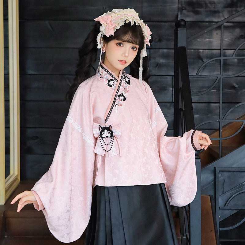 Nai Niu Xiao Mao Ming Dynasty Hanfu - Embroidered Mamian Skirt & Top Set - Modern Chinese Style