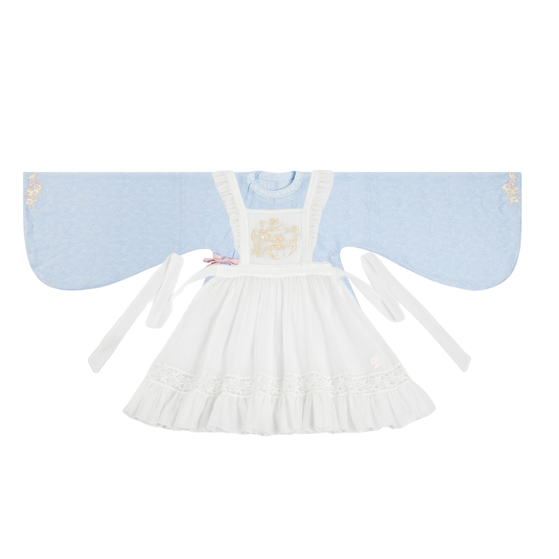 [Sweet & Cool Kitty] Modern Hanfu Set - Standing Collar Long Shirt & Over-Skirt - Neo-Chinese Daily Wear