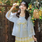 [Sea Salt Lemon] Modern Hanfu Set - Round Neck Shirt & Mini Skirt - Summer Neo-Chinese Daily Wear