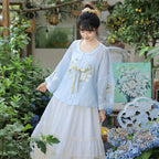 [Sea Salt Lemon] Modern Hanfu Set - Round Neck Shirt & Mini Skirt - Summer Neo-Chinese Daily Wear