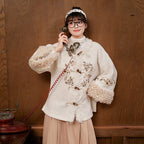 [金缕衣] 现代汉服秋冬夹棉袄裙 - 毛呢刺绣半袖衫 - 新中式外套