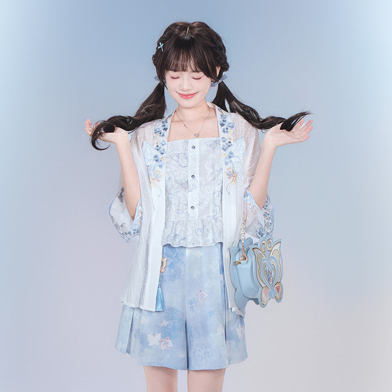 [Official] Balala the Fairies x Meiqi: Modern Hanfu Shorts Set - Star Dream Meiqi Daily Wear - Neo-Chinese Summer Outfit