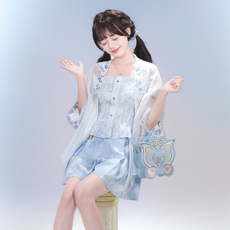 [Official] Balala the Fairies x Meiqi: Modern Hanfu Shorts Set - Star Dream Meiqi Daily Wear - Neo-Chinese Summer Outfit