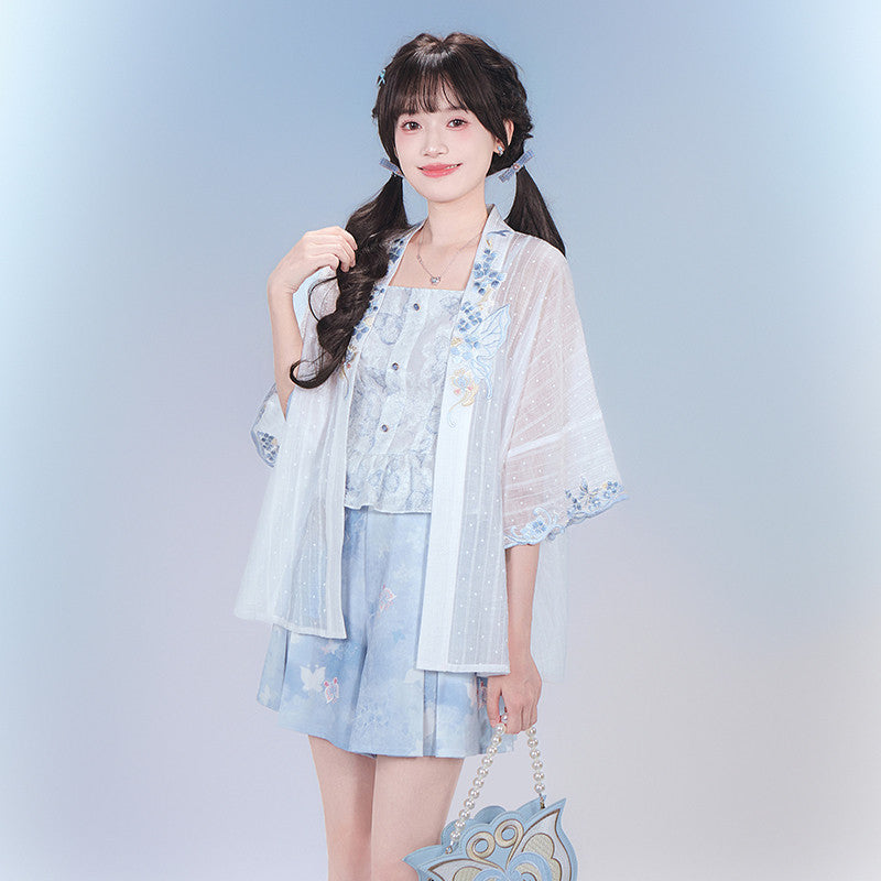 [Official] Balala the Fairies x Meiqi: Modern Hanfu Shorts Set - Star Dream Meiqi Daily Wear - Neo-Chinese Summer Outfit