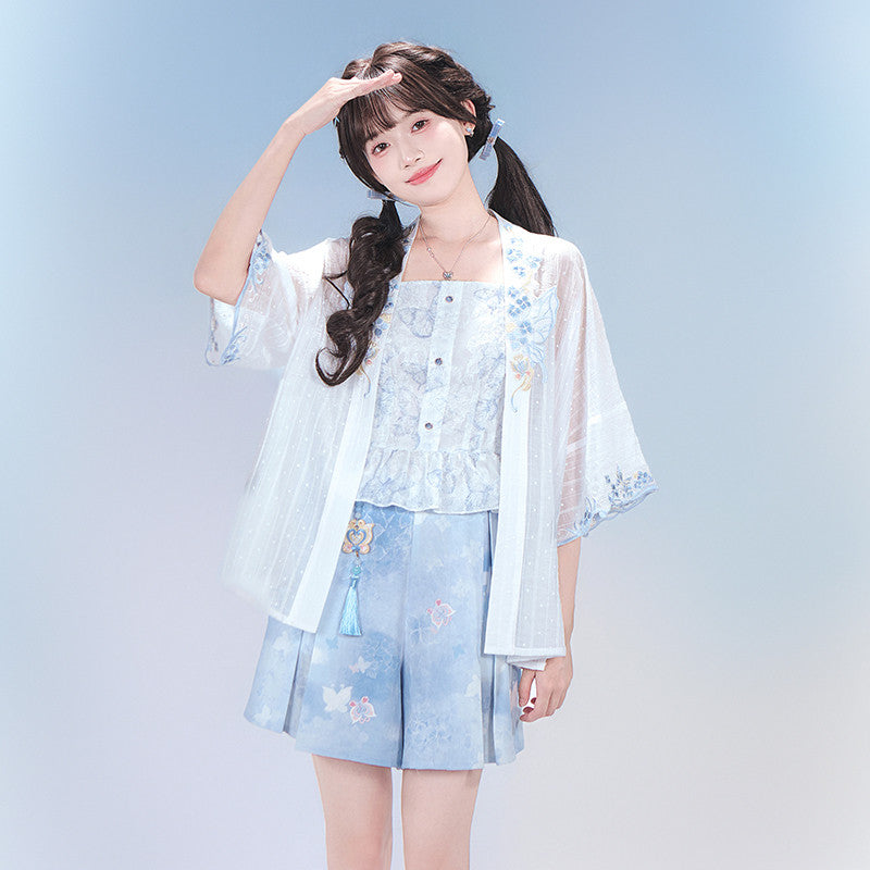 [Official] Balala the Fairies x Meiqi: Modern Hanfu Shorts Set - Star Dream Meiqi Daily Wear - Neo-Chinese Summer Outfit