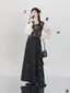 "Wu Xun Song" Modern Hanfu: Tanling Top & Pleated Skirt with Black Denim Set