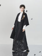 "Wu Xun Song" Modern Hanfu: Tanling Top & Pleated Skirt with Black Denim Set