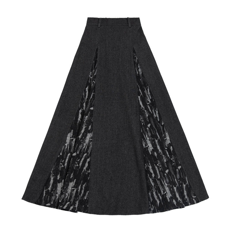 "Wu Xun Song" Modern Hanfu: Tanling Top & Pleated Skirt with Black Denim Set