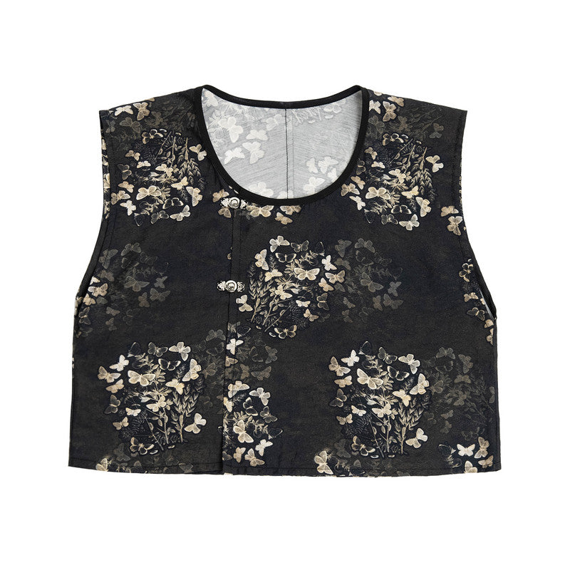 "Wu Xun Song" Modern Hanfu: Tanling Top & Pleated Skirt with Black Denim Set