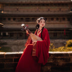 Red Gold Brocade Zhiju Hanfu - Trailing Warring States Robe