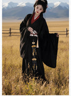 "Qi Ye Dan" Gothic Hanfu: Red & Black Long Train Zhiju Robe
