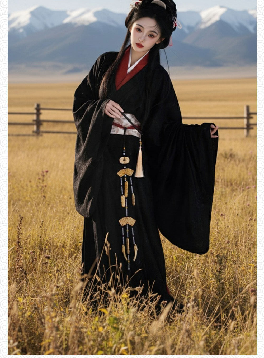 "Qi Ye Dan" Gothic Hanfu: Red & Black Long Train Zhiju Robe