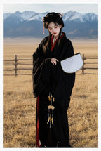 "Qi Ye Dan" Gothic Hanfu: Red & Black Long Train Zhiju Robe