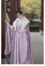 玄宫魏晋风汉服：刺绣毛领披风