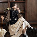 “逻辑猫”可爱汉服：黑色连衣裙和毛绒猫咪马甲套装