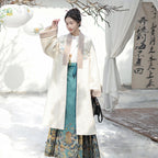 "Azure Reflections" Gold-Woven Mamian Skirt: Winter Hanfu Set