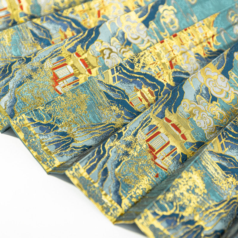 "Azure Reflections" Gold-Woven Mamian Skirt: Winter Hanfu Set