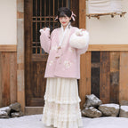 “小马麻薯”粉色毛绒汉服套装：保暖航空袖服饰