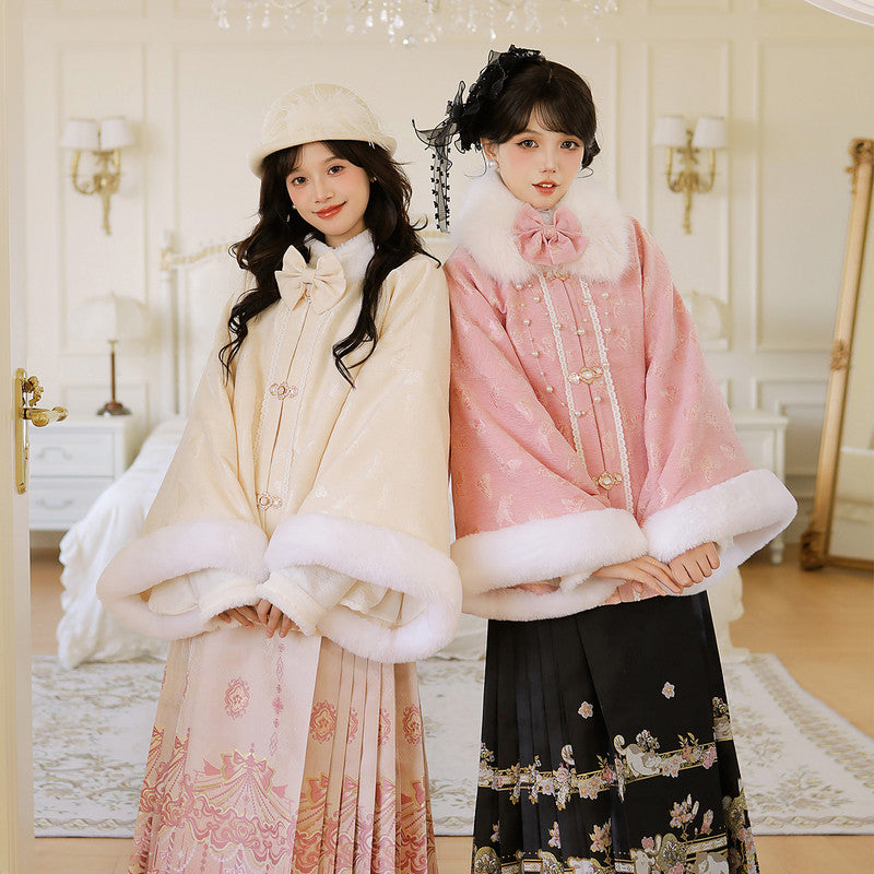 [Dream of Butterflies] Winter Warm Hanfu Set: Fleece-Lined Robe & Skirt