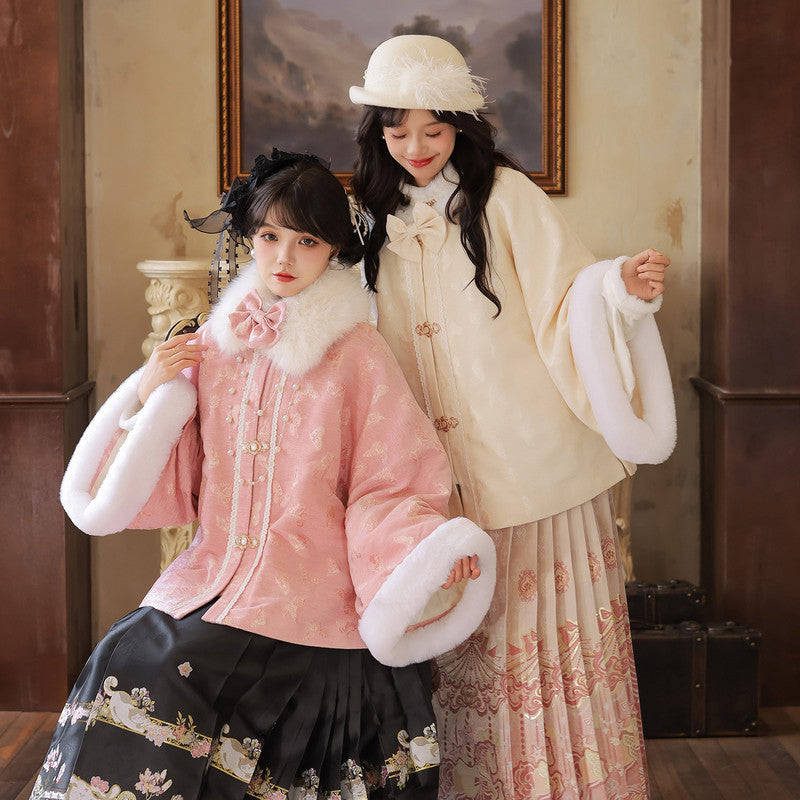 [Dream of Butterflies] Winter Warm Hanfu Set: Fleece-Lined Robe & Skirt
