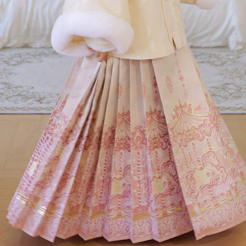 [Dream of Butterflies] Winter Warm Hanfu Set: Fleece-Lined Robe & Skirt