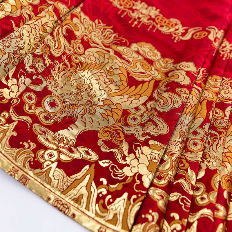 "Joyful Pi Xiu" Red Mamian Skirt Set: New Chinese Wedding Dress