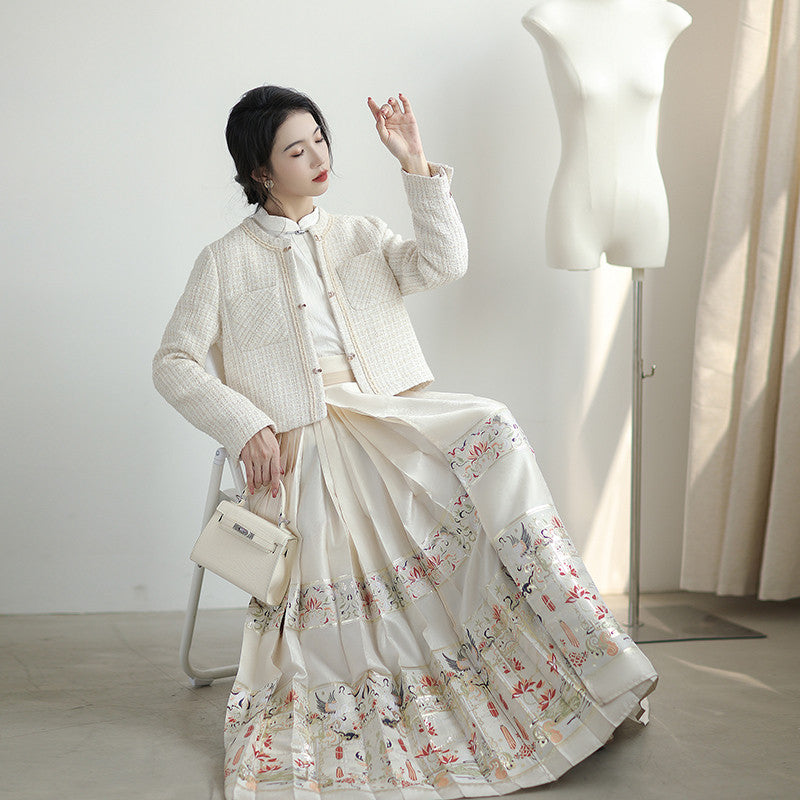 "Moonlight Lantern" Gold-Woven Mamian Skirt: Modern Neo-Chinese Long Dress