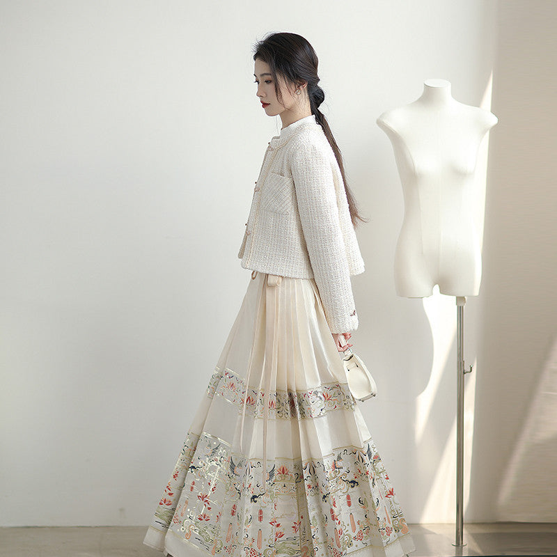 "Moonlight Lantern" Gold-Woven Mamian Skirt: Modern Neo-Chinese Long Dress