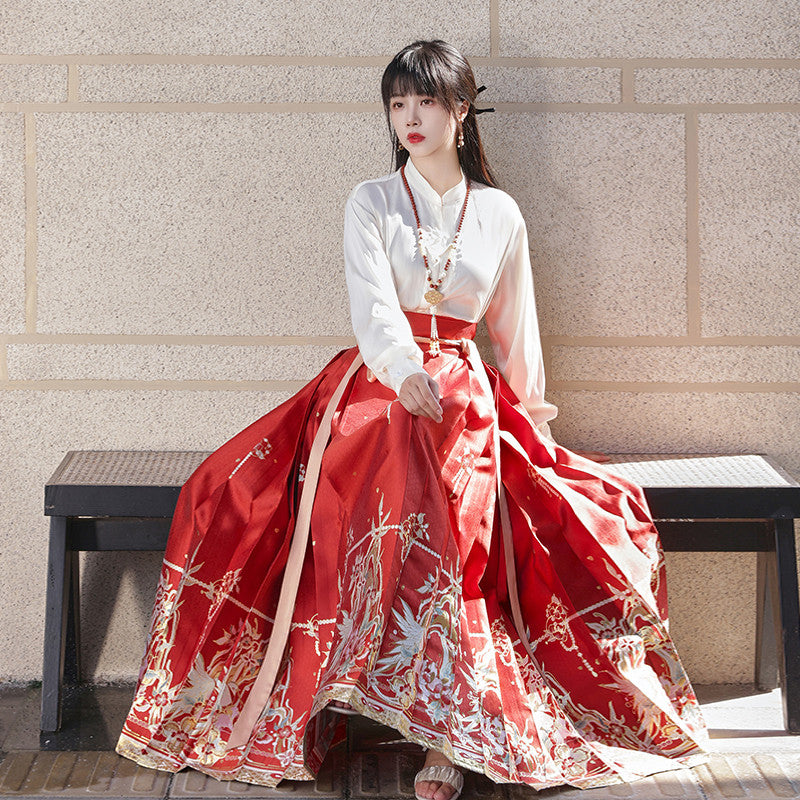 明制红马面裙套装：婚礼与新年汉服 副图