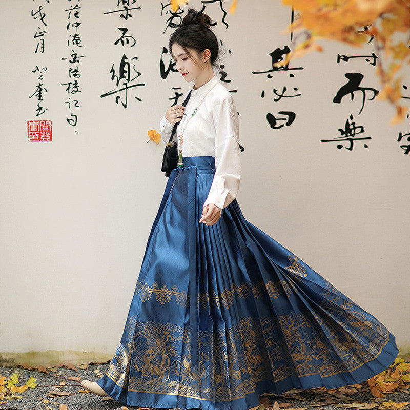 “踏星州”金织马面裙：通勤汉服套装