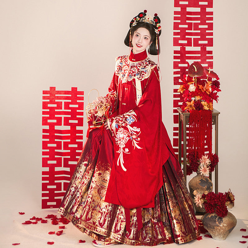 [Yin Hua Deng Yuan] Ming Dynasty Red Mamian Skirt: Wedding & Lunar New Year Hanfu