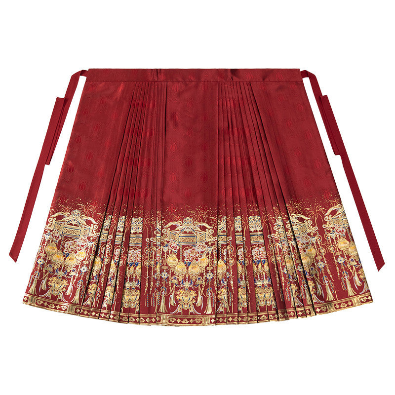 [Yin Hua Deng Yuan] Ming Dynasty Red Mamian Skirt: Wedding & Lunar New Year Hanfu