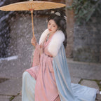 "Jade Sunset" Pink Zhiju Hanfu - Wei-Jin Style Cloak Set