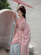 "Jade Sunset" Pink Zhiju Hanfu - Wei-Jin Style Cloak Set