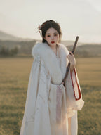 冬季汉服斗篷系列 - 加厚抓绒花卉披风