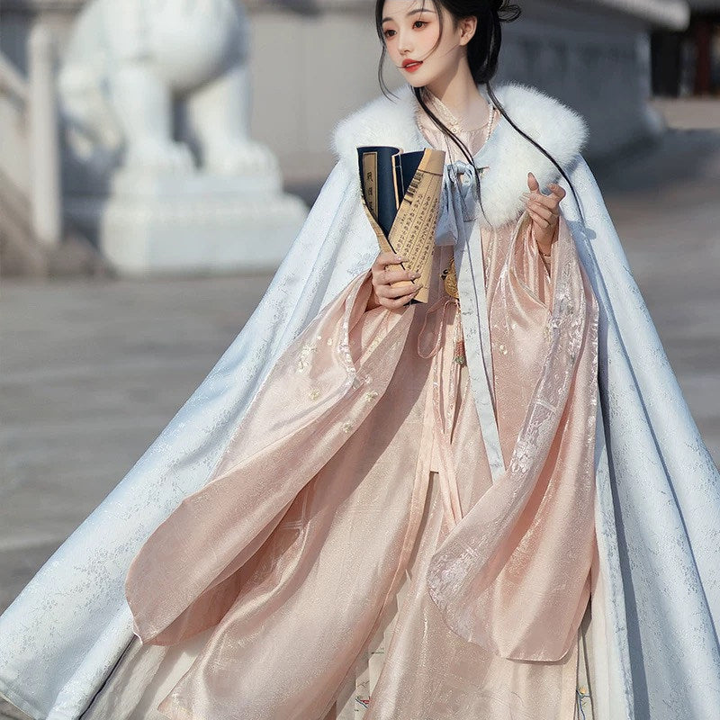 冬季汉服斗篷系列 - 加厚抓绒花卉披风
