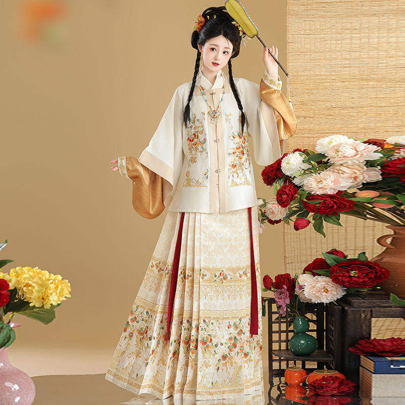 “雪中仙鹤”明制汉服套装 - 绣花马甲与马面裙