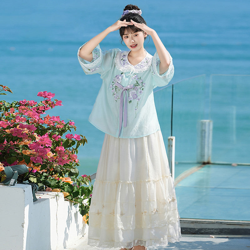 [YuNiYeYe] 现代汉服套装：可爱圆领上衣和蛋糕裙