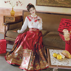 现代红色汉服套装 - 云肩上衣 & 马面裙