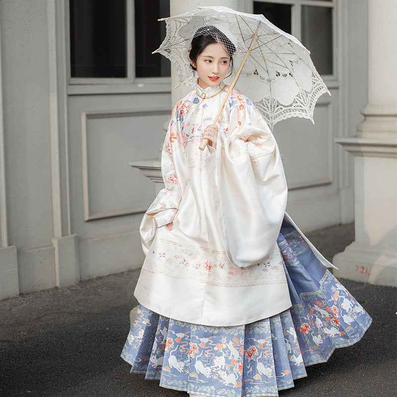 Ming Dynasty Bridal Hanfu Set - Long Ao & Red Mamian Skirt