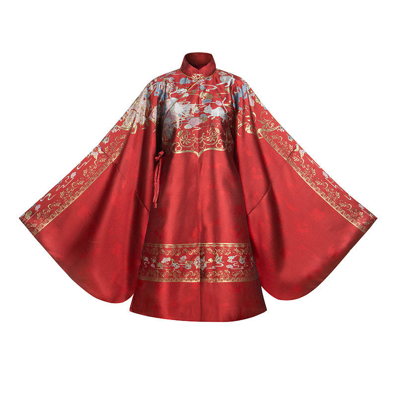 Ming Dynasty Bridal Hanfu Set - Long Ao & Red Mamian Skirt
