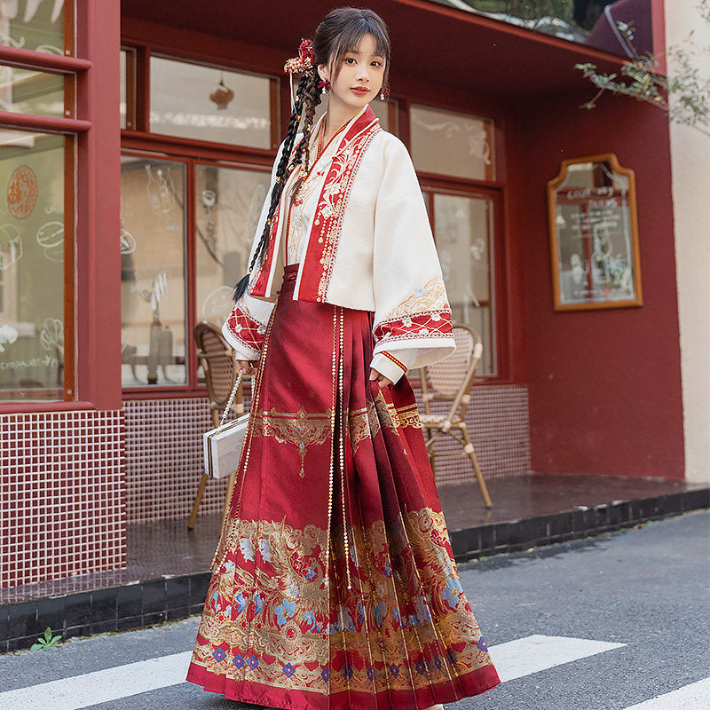 中式婚礼马面裙 - 红色刺绣新娘汉服