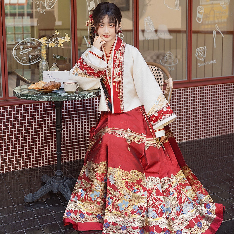 中式婚礼马面裙 - 红色刺绣新娘汉服