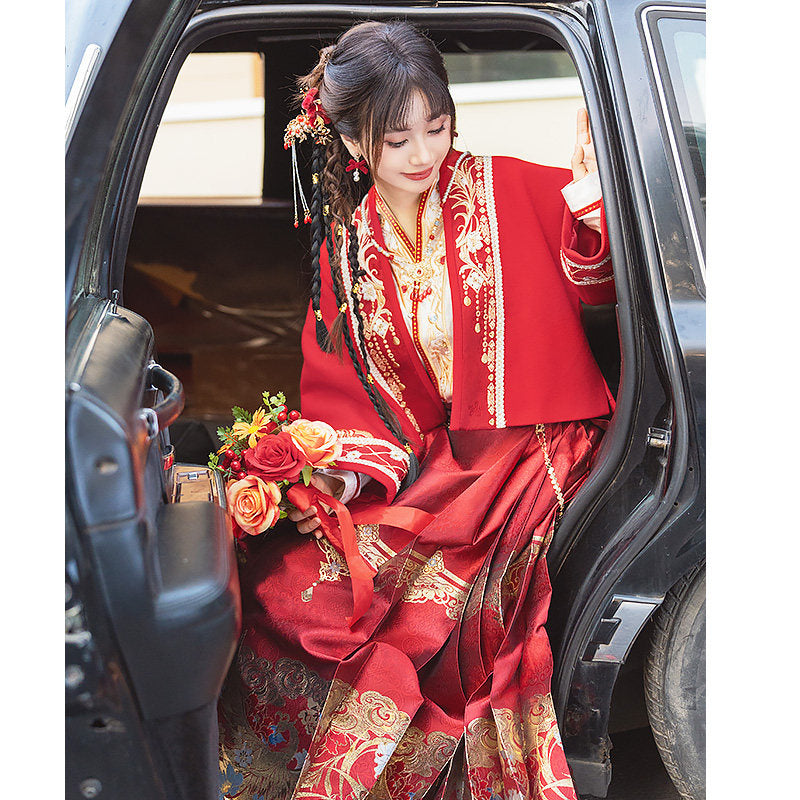 中式婚礼马面裙 - 红色刺绣新娘汉服