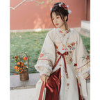明制汉服套装 - 花卉刺绣上衣与马面裙