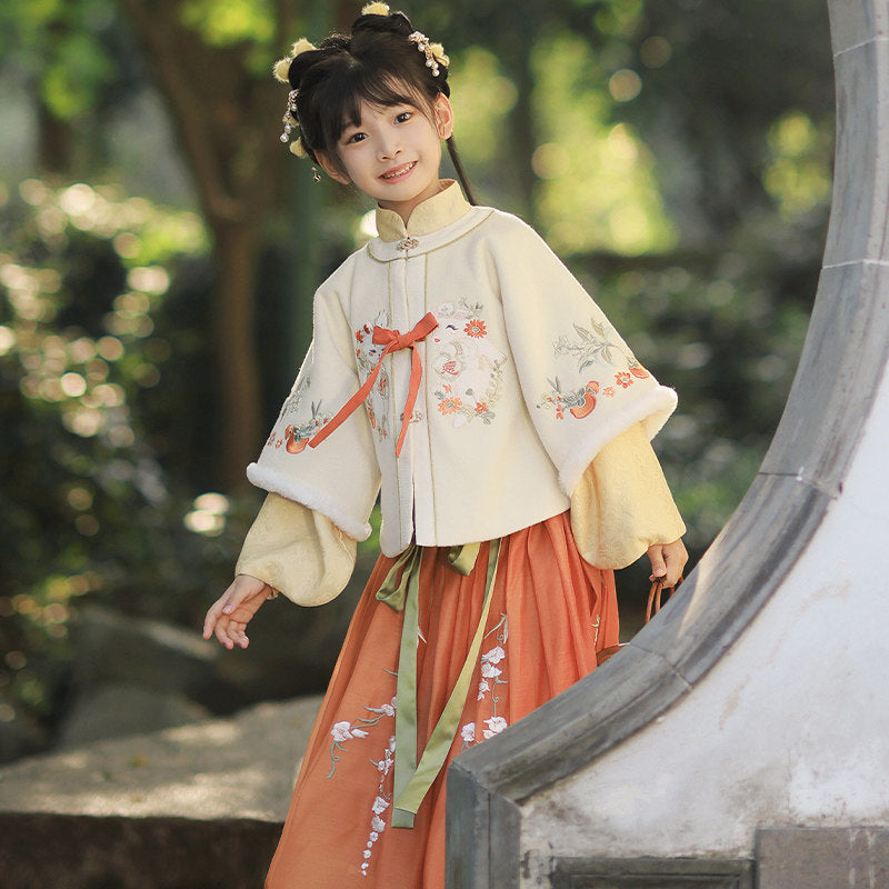 Shi Shi Ru Yi Girls' Guofeng Woolen Jacket & Embroidered Skirt