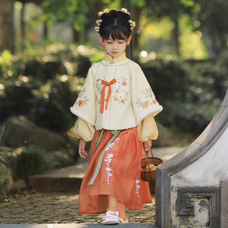 Shi Shi Ru Yi Girls' Guofeng Woolen Jacket & Embroidered Skirt
