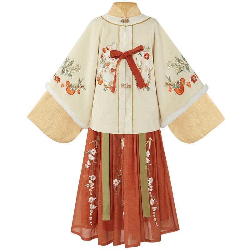 Shi Shi Ru Yi Girls' Guofeng Woolen Jacket & Embroidered Skirt
